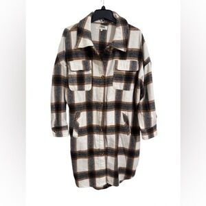 Ci Sono Women's Plaid Utility Jacket - Brown and White
